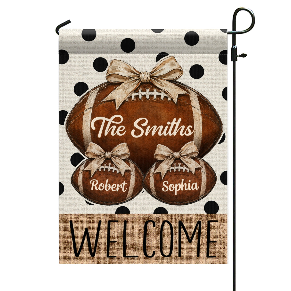 Polkadot Hello Football Season Custom Family Names - Personalized Garden Flag - Football Season Decor For Family
