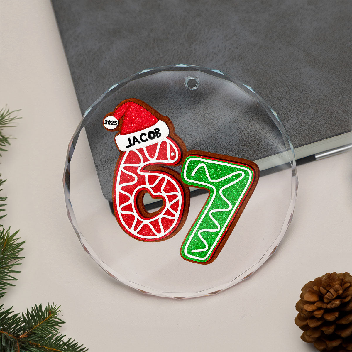 Custom Six Seven - Personalized Glass Ornament - Teen Slang Funny Tree Decor, Funny Teen Grandkid Gift