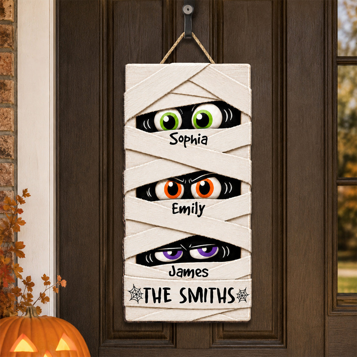Mummy Family Peeking Eyes 2D Flat - Personalized Wood Sign - Funny Halloween Family Decoration