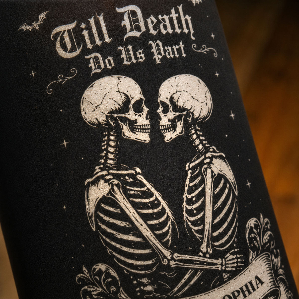 Till Death Do Us Part Skeleton Couple Black Theme - Personalized LED Candle - Halloween Decor For Couple