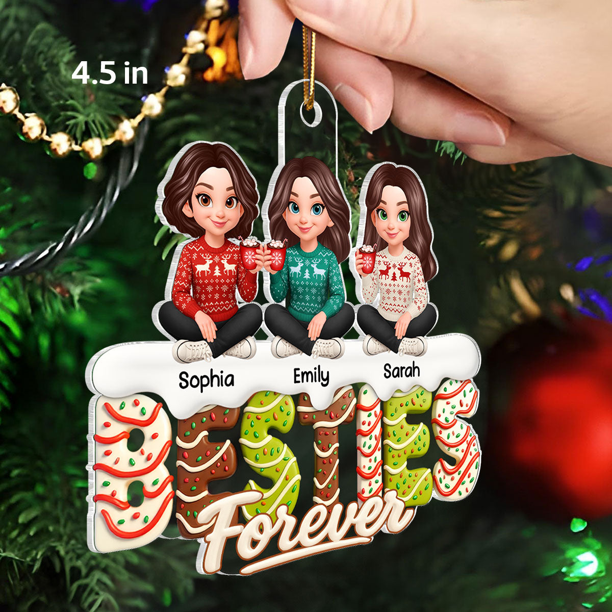 3D Effect Christmas Tree Cake Sisters Forever - Personalized Acrylic Ornament - Gift For Sisters