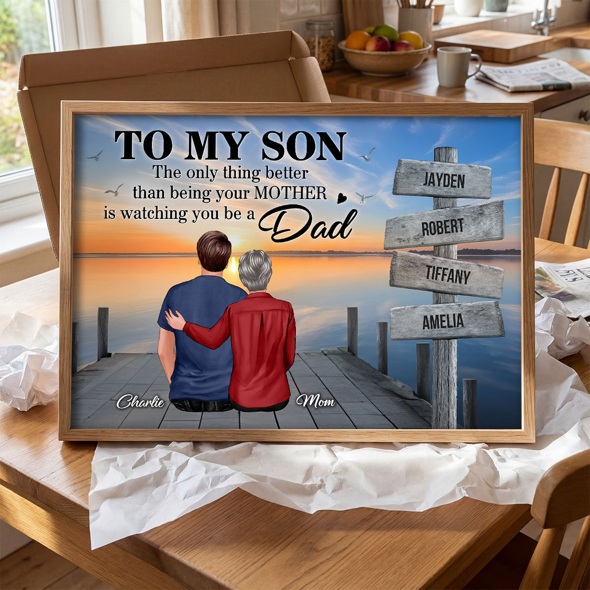 Family Sign Posts Custom Names To My Son - Personalized Poster - Father's Day Gift For Son