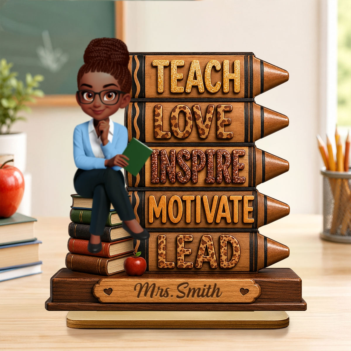 Teach Love Inspire Motivate Lead - Personalized 2-Layered Wooden Plaque - Back to School Gift for Teachers