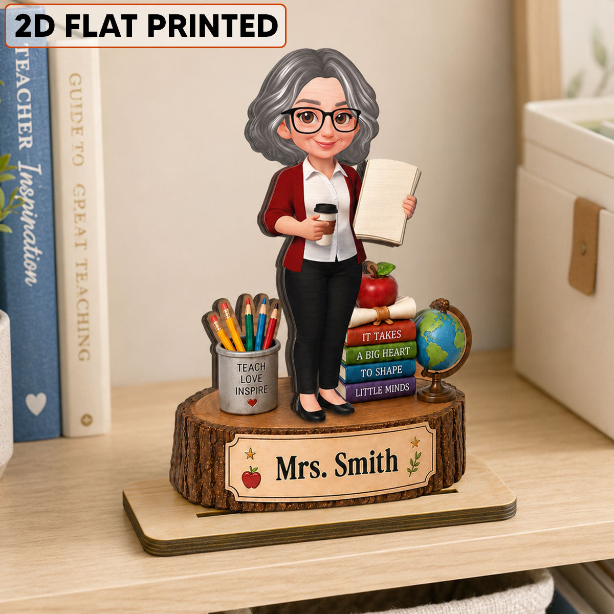 Teacher Things It Takes A Big Heart To Shape Little Minds - Personalized 2-Layered Wooden Plaque - Back To School Gift For Teacher, Classroom Decor