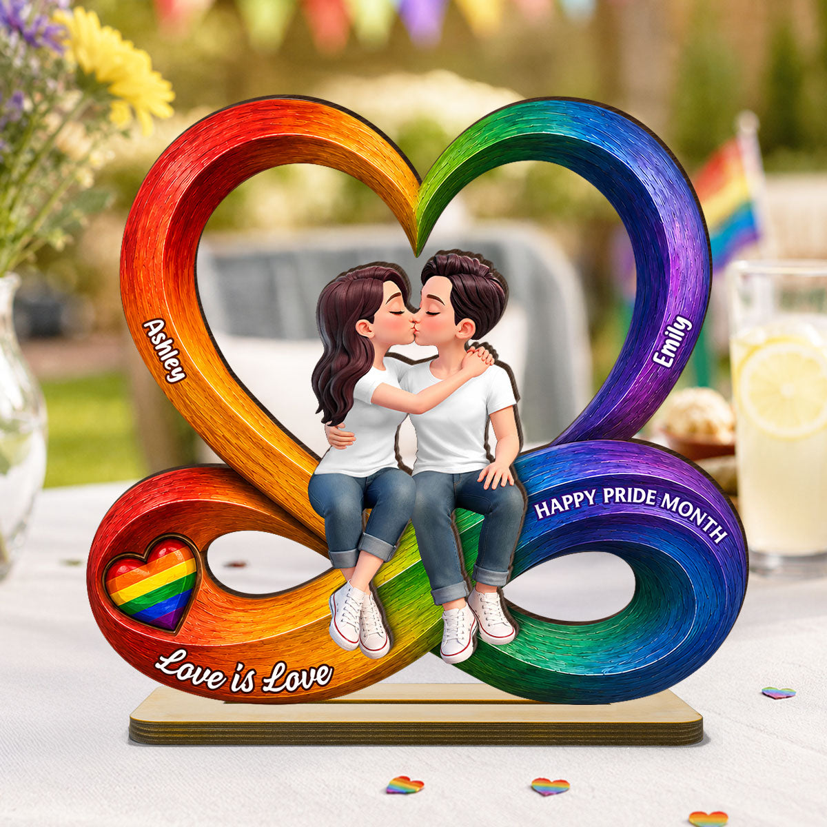 LGBT+ Couple Infinity Love - Personalized 2-Layered Wooden Plaque - Gift For Couple, Happy Pride Month