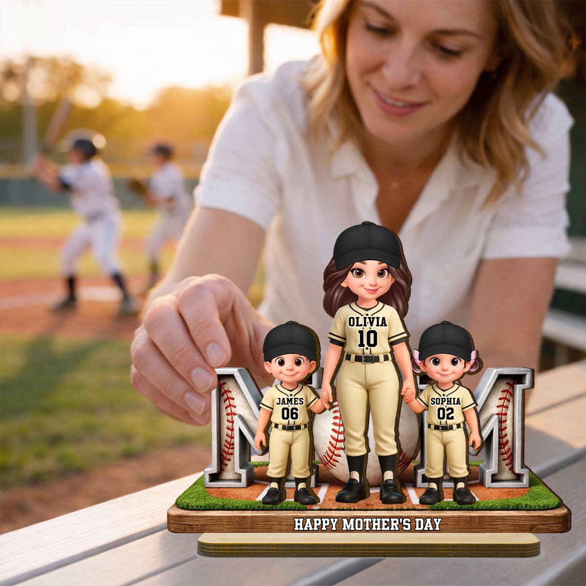Baseball Mom And Kids Together - Personalized 2-Layered Wooden Plaque - Mother's Day Gift For Baseball Mom, Gift For Wife