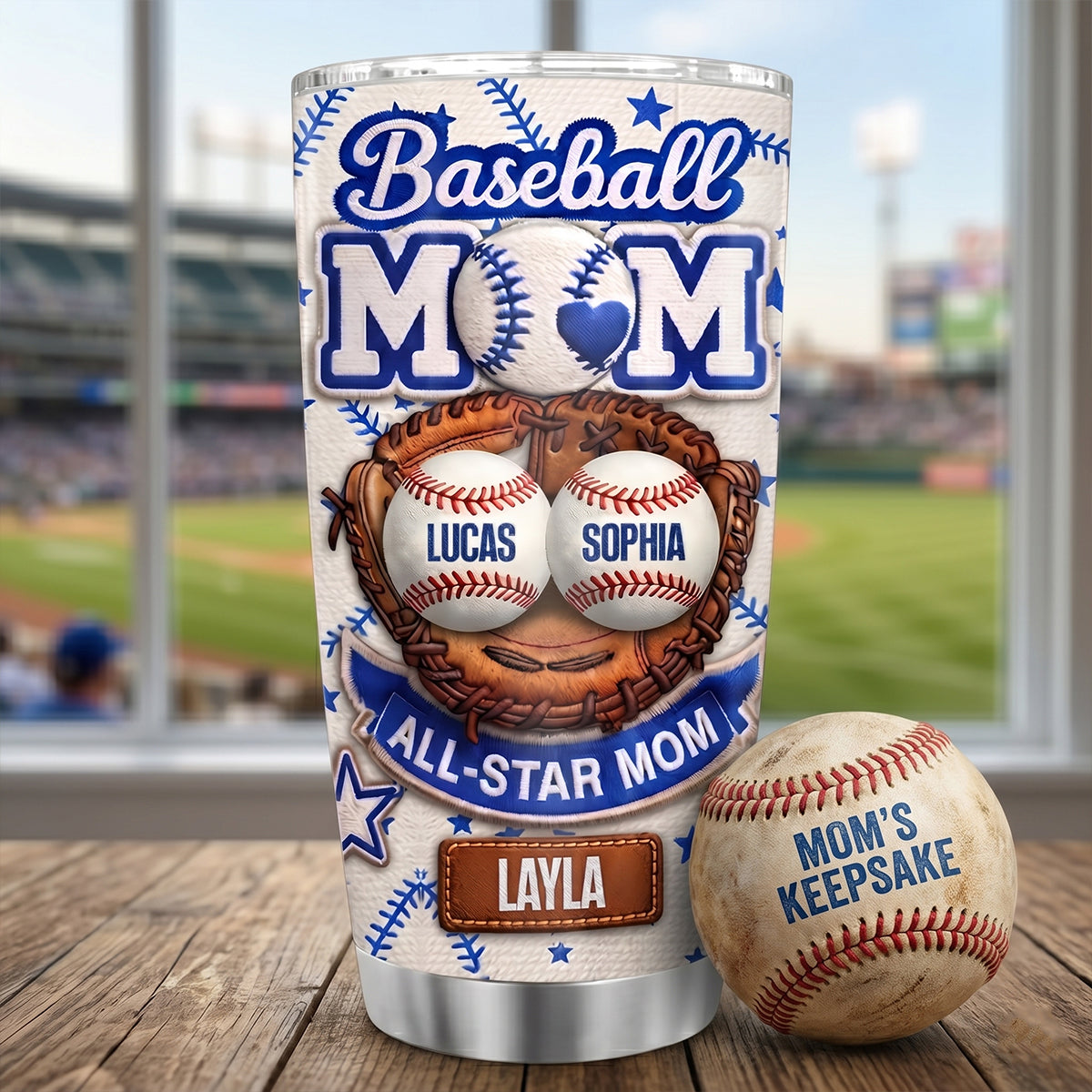 Baseball All Star Mom - Personalized Tumbler - Mother's Day Gift for Mom, Wife