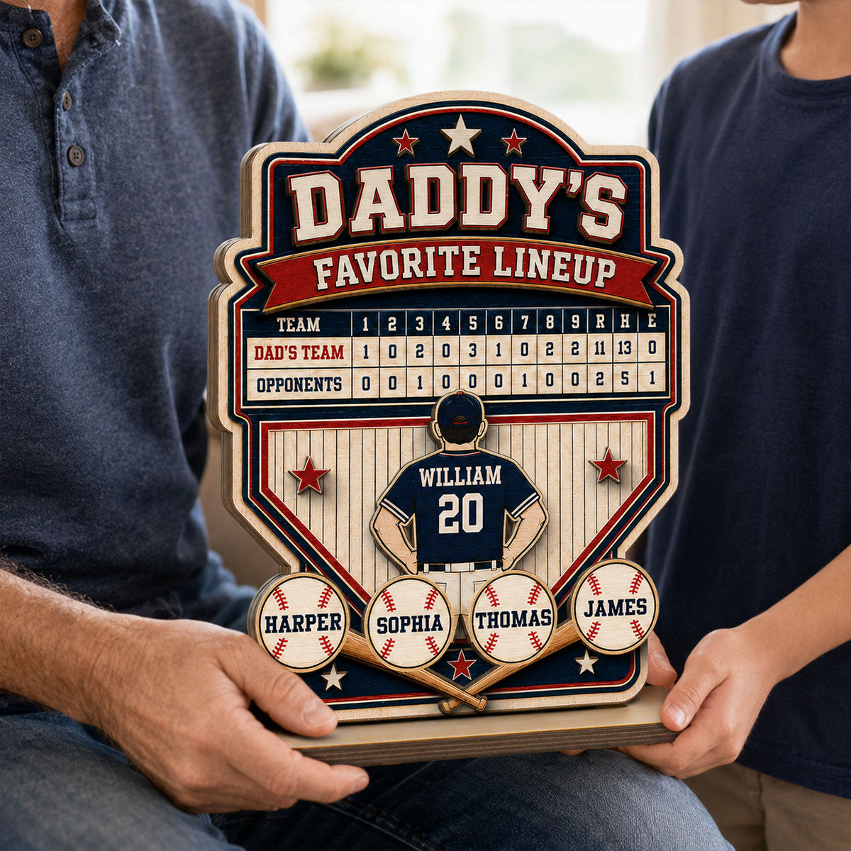 Baseball Dad Favorite Lineup - Personalized Wooden Plaque -  Gift for Dad, Husband