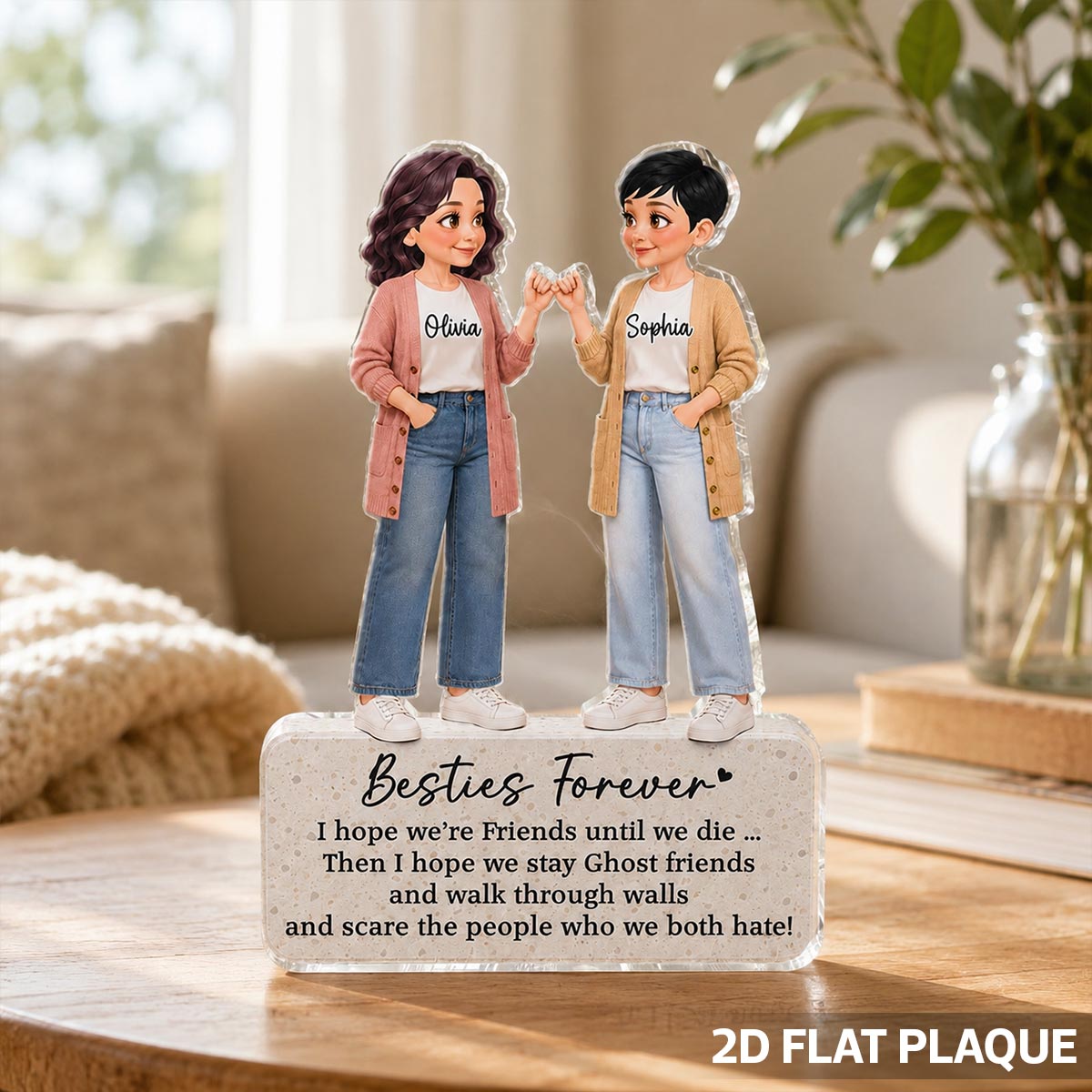 Pretty Besties Forever Pinky Promise 2D Flat - Personalized Acrylic Block Plaque - Friendship Keepsake