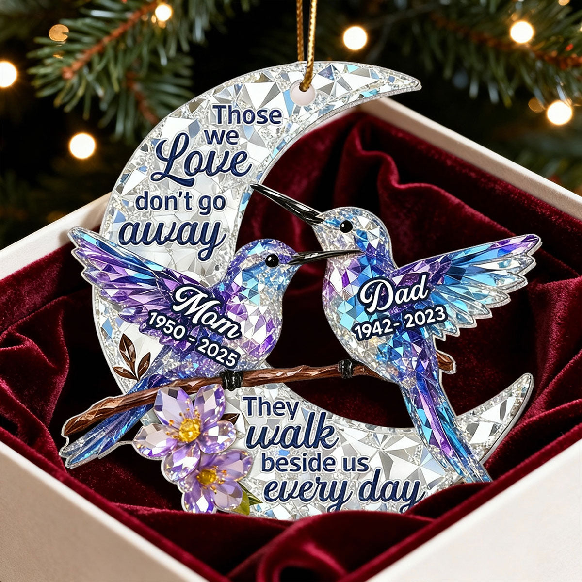 3D Effect Flat Christmas Hummingbird Moon Memorial - Personalized Acrylic Ornament - Remembrance Gift, Sympathy Gift