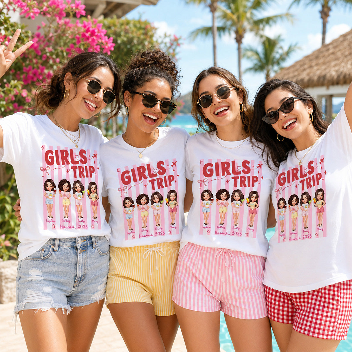 Girls Trip Colors Striped - Personalized Shirt - Matching Besties Vacation Shirt , Best Friend Summer, Beach Bachelorette Party