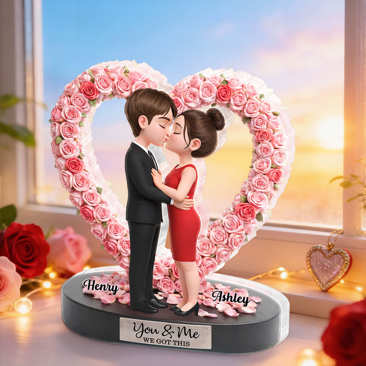 Love In Bloom - Personalized Acrylic Block Plaque - Anniversary, Valentine's Day Gift, Gift For Him, Gift For Her