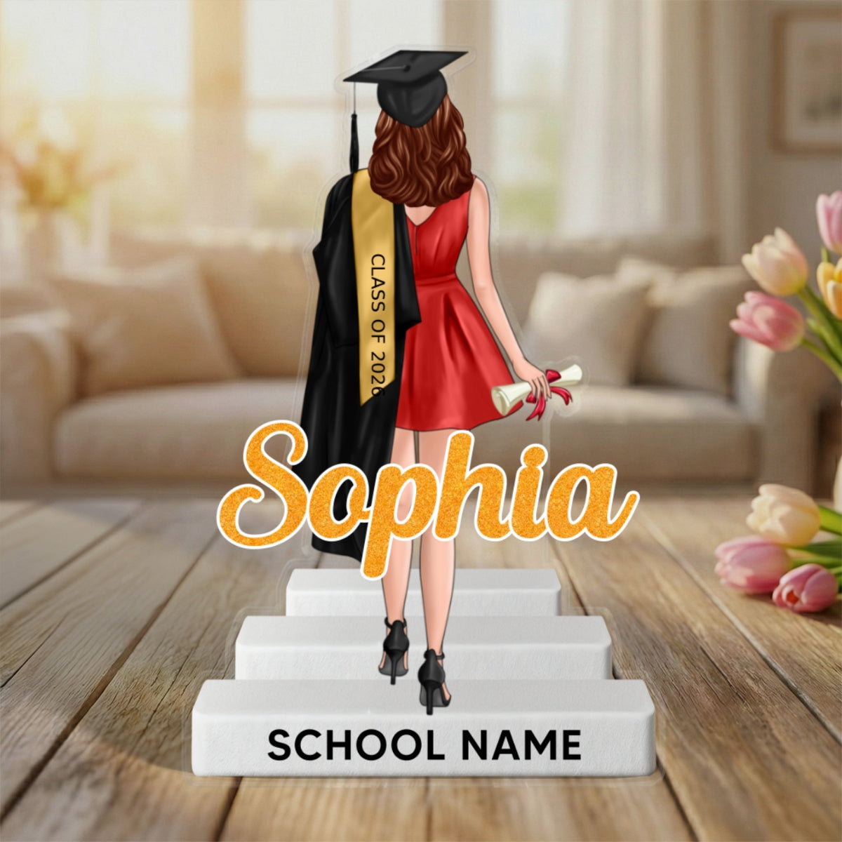 Senior Graduate Standing With Name Class Of 2026 2027 2D Flat - Personalized Acrylic Block Plaque - Graduation Gift For Graduates, Daughter, Son