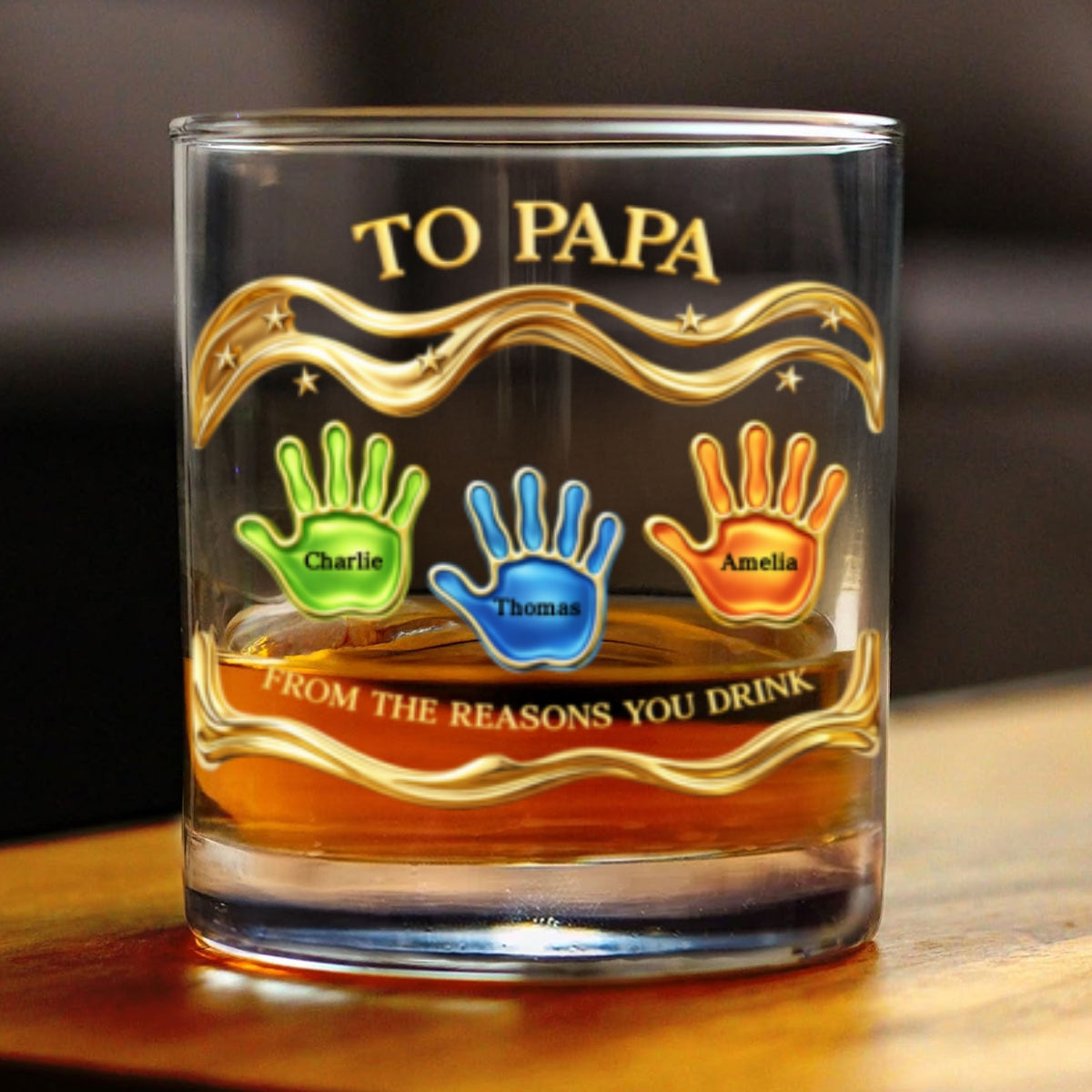 To Papa From the Reasons You Drink - Personalized Whiskey Glass - Father's Day Gift for Dad, Grandpa, Husband