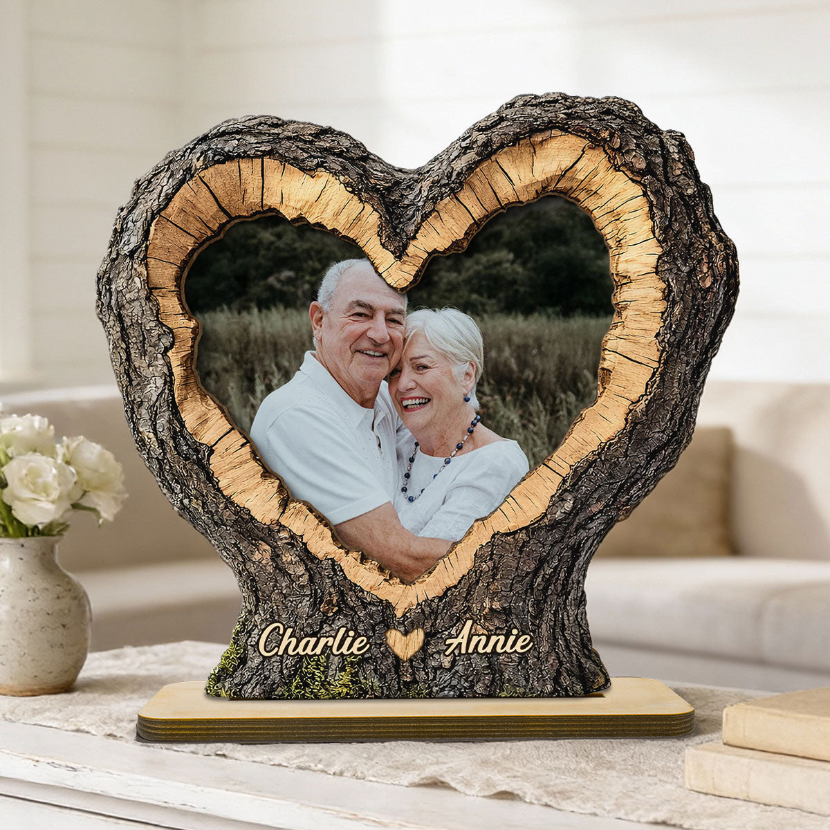 Couple Custom Photo In Heart Carved Tree 2D Flat - Personalized 2-Layered Wooden Plaque - Anniversary Gift, Valentine's Gift For Him, For Her