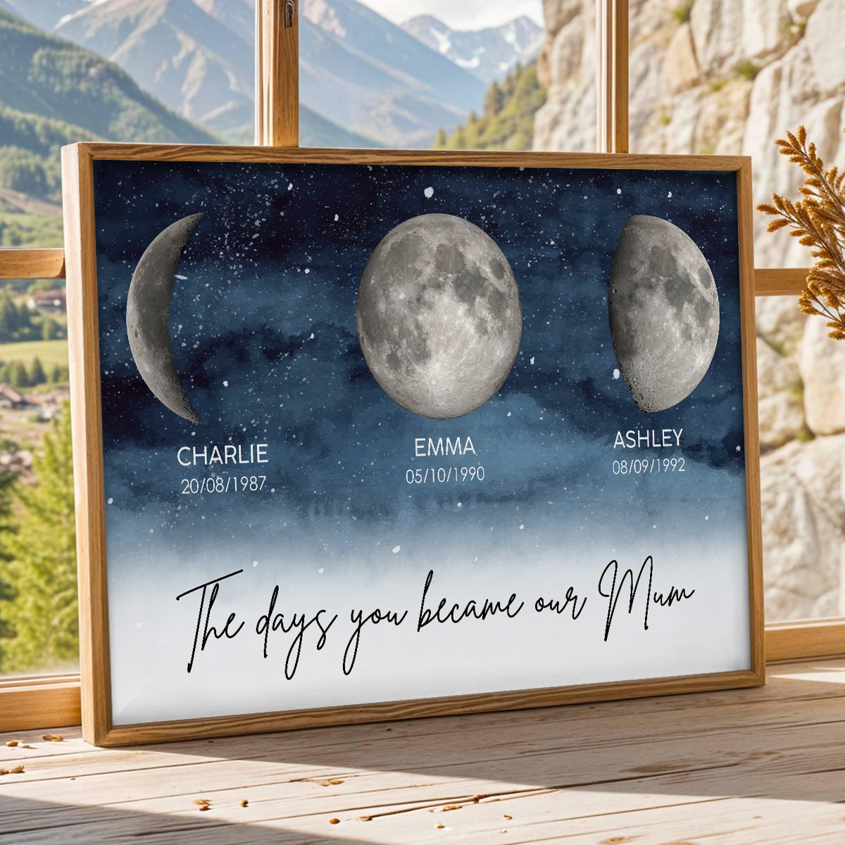 Starry Night The Day You Become Mum Grandma Custom Birth Moon Phase - Personalised Poster, Mother's Day Gift For Mum, Grandma
