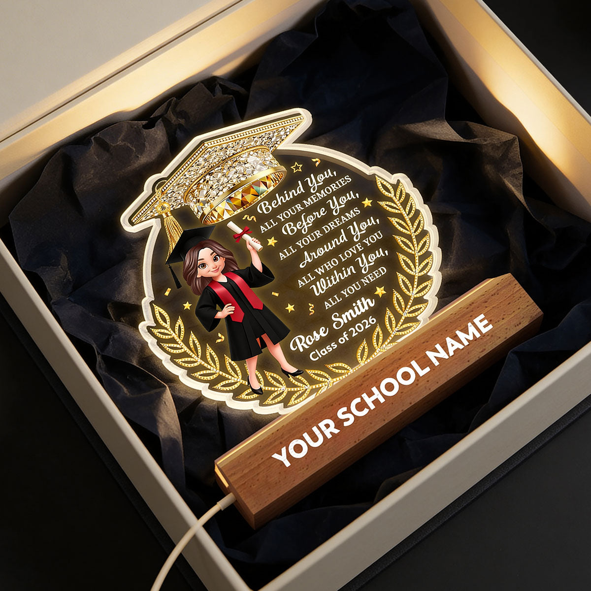 Before You All Your Dreams Graduation - Personalized Acrylic Block LED Night Light - Graduation Gift For Graduates, Daughter, Son