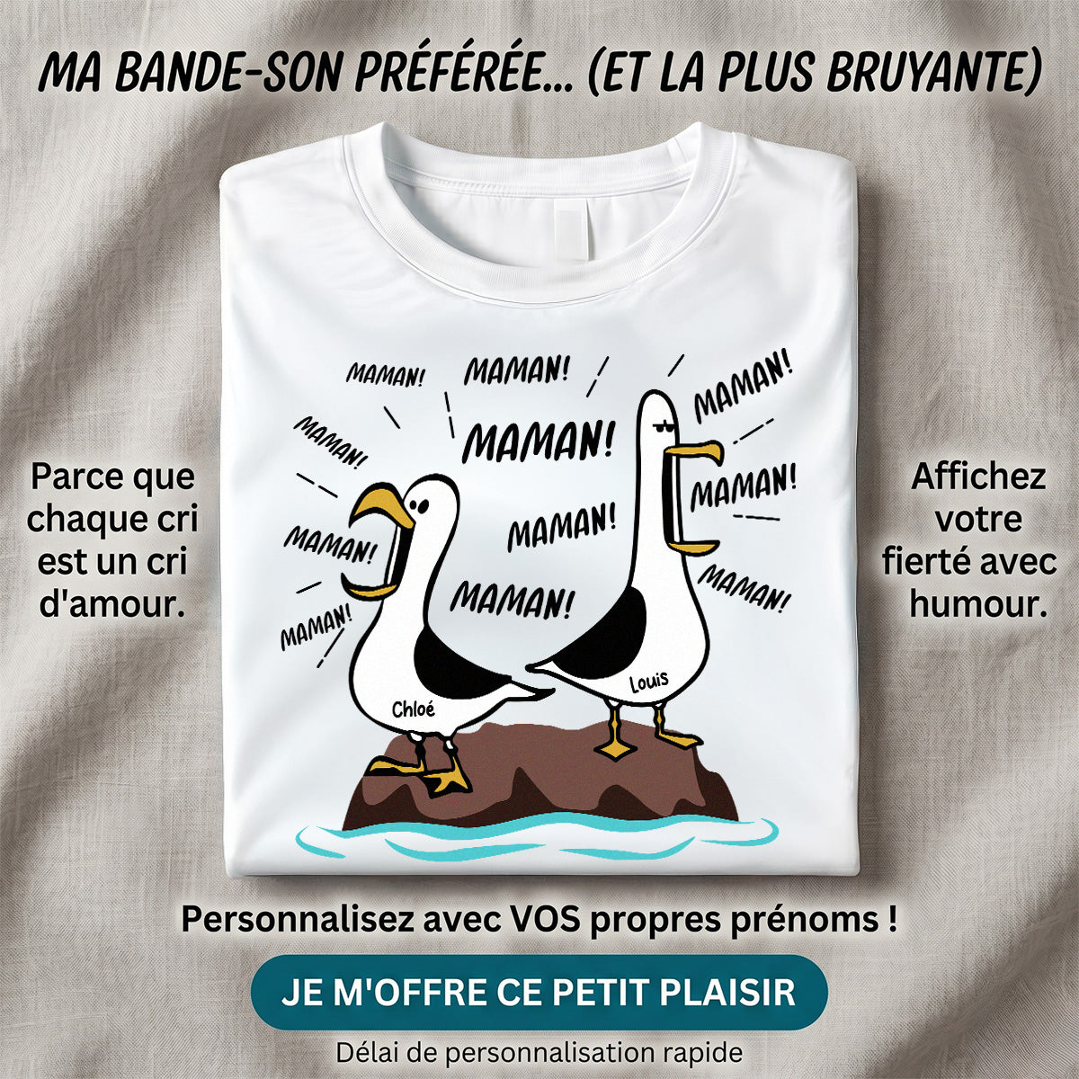 Mouettes Maman! Maman! Maman! – T-shirt Personnalisé – Cadeau Rigolo pour la Fête des Mères