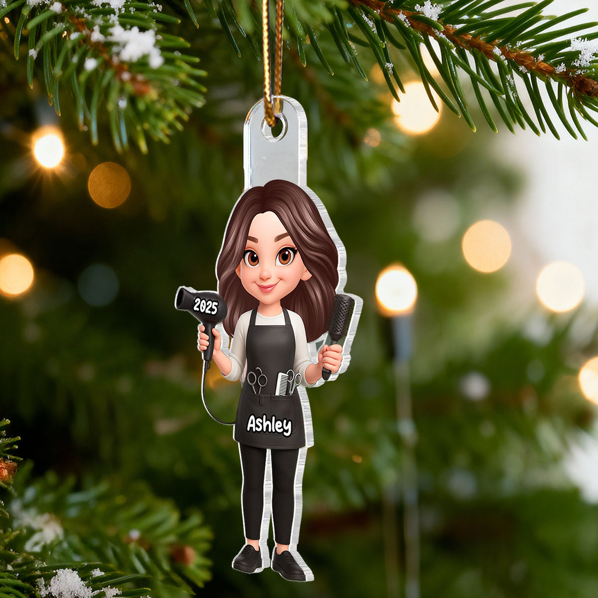 3D Effect Christmas Hairdresser Man Woman - Personalized Acrylic Ornament - Gift For Hairdressers