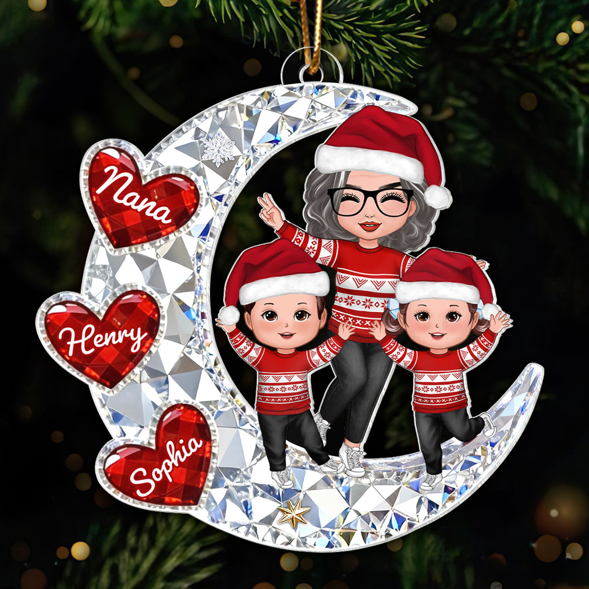 3D Crystal Effect Happy Grandma Grandkids - Personalized Acrylic Ornament - Christmas Gift for Grandma, Grandkids