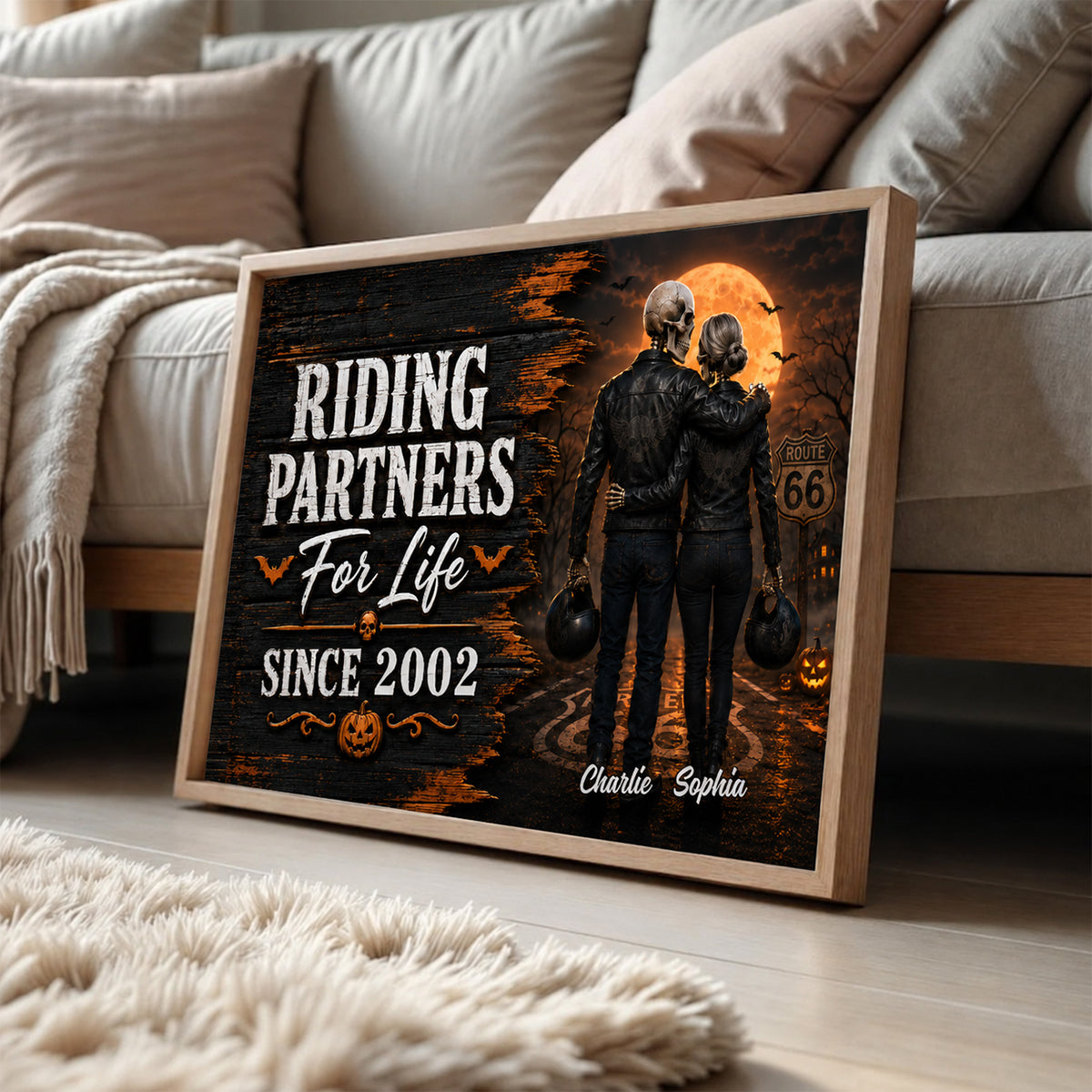 Skeleton Biker Couple Riding Partners For Life - Personalized Poster - Halloween Decor Gift, Gift For Couple