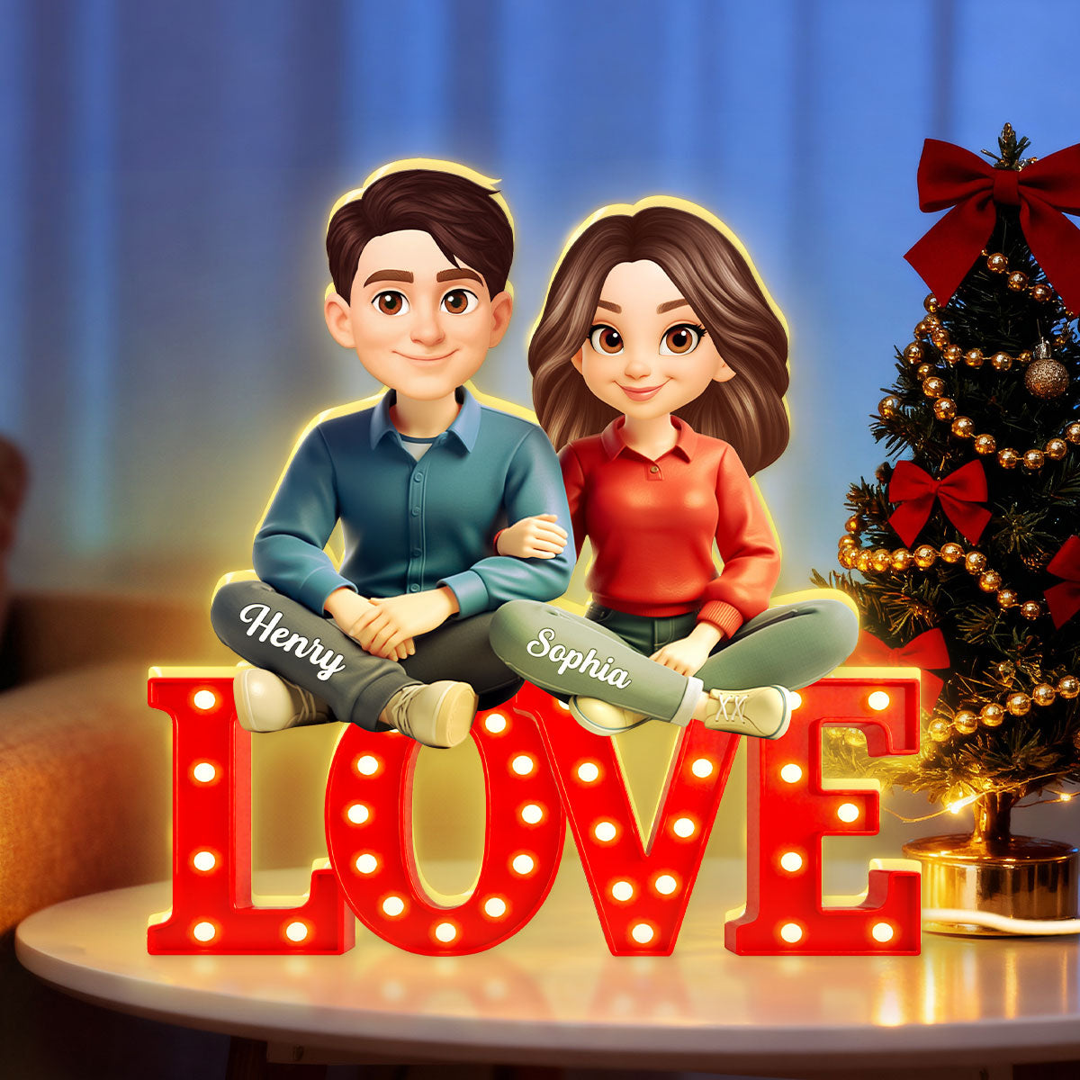 Love Couple Sitting Together - Personalized Light Box - Gift for Couple, for Him, for Her