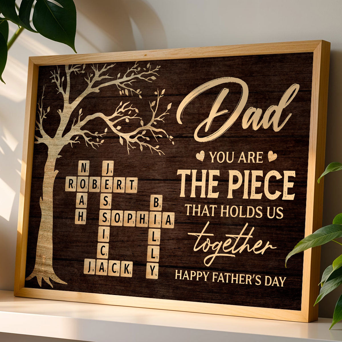 Rustic Tree Of Life Grandpa Dad You Are The Piece That Holds Us Together Crossword Puzzle Art - Personalized Poster - Gift For Dad, Grandpa