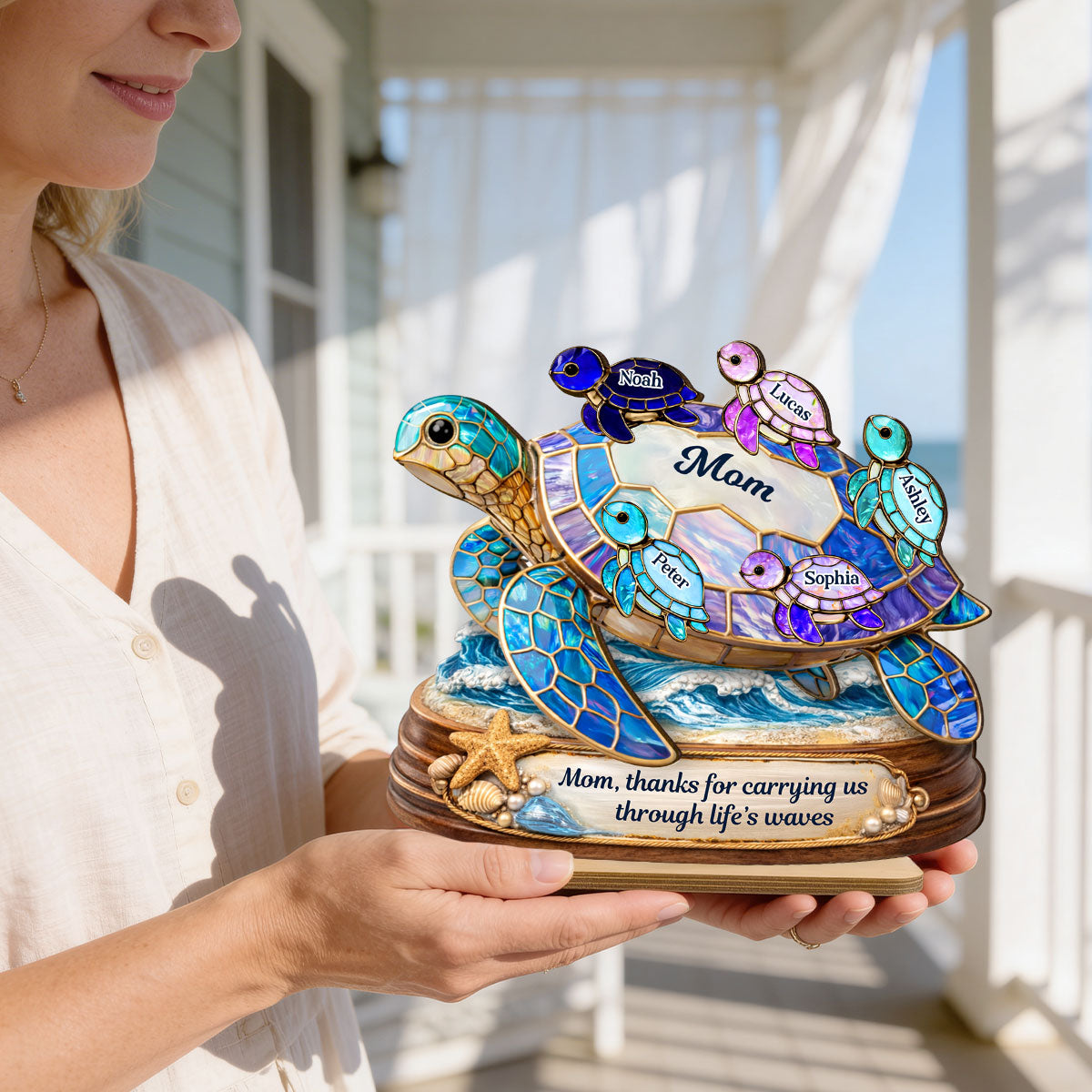 Thanks for Carrying us Through Life's Waves - Personalized 2-Layered Wooden Plaque - Heartfelt Mother's Day Gift for Mom, Wife