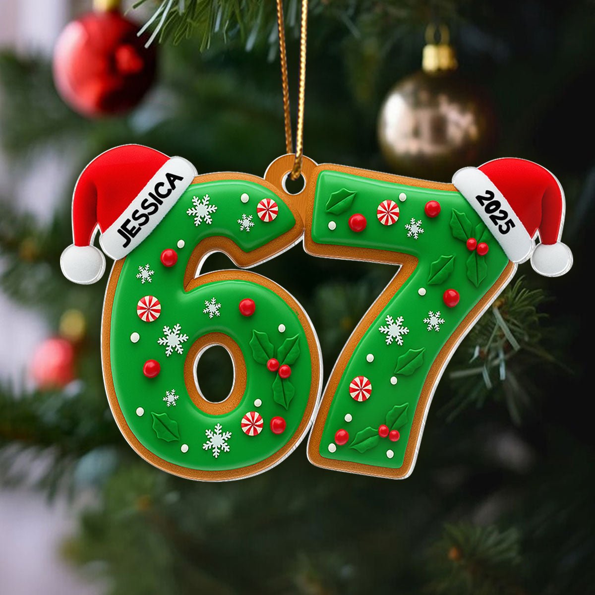 Custom Six Seven Holly Pattern - Personalized Acrylic Ornament - Teen Slang Funny Tree Decor, Funny Teen Grandkid Gift