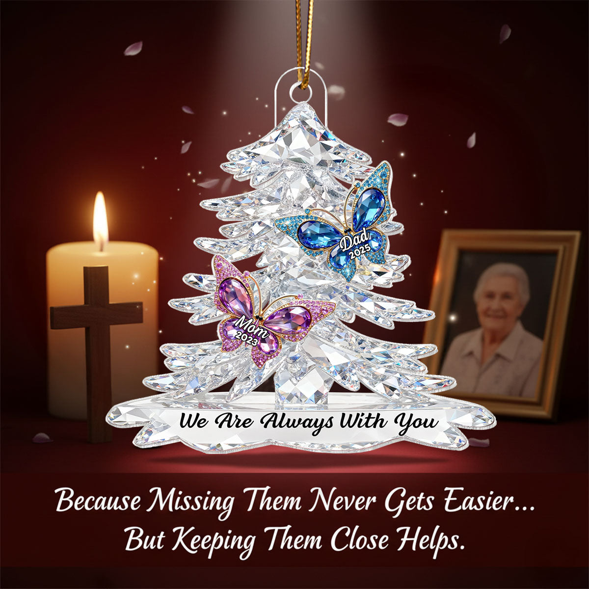 3D Effect Flat Christmas Tree Butterfly Memorial - Personalized Acrylic Ornament - Remembrance Gift, Sympathy Gift
