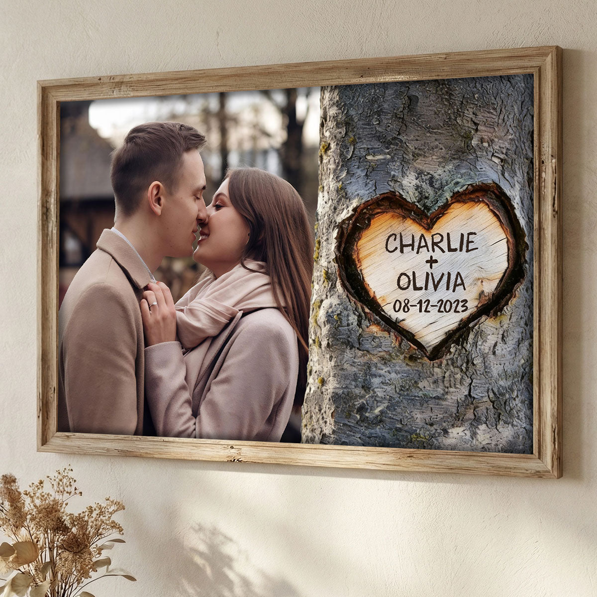 Couple Custom Photo Heart Carved Tree - Personalized Poster - Anniversary Gift, Valentine's Gift For Him, For Her