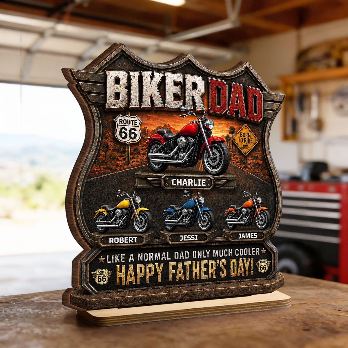 Biker Dad Cooler Dad - Personalized 2-Layered Wooden Plaque -  Gift For Dad, Husband, Grandpa, Bikers