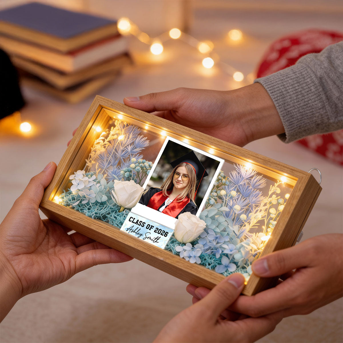 Class Of Year Senior Custom Photo - Personalized DIY Flower Shadow Box LED Night Light - Graduation Gift For Graduates, Daughter