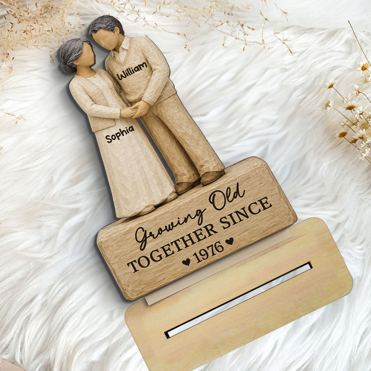 Old Couple Holding Hands 2D Flat - Personalized 2-Layered Wooden Plaque - Anniversary Gift For Couple