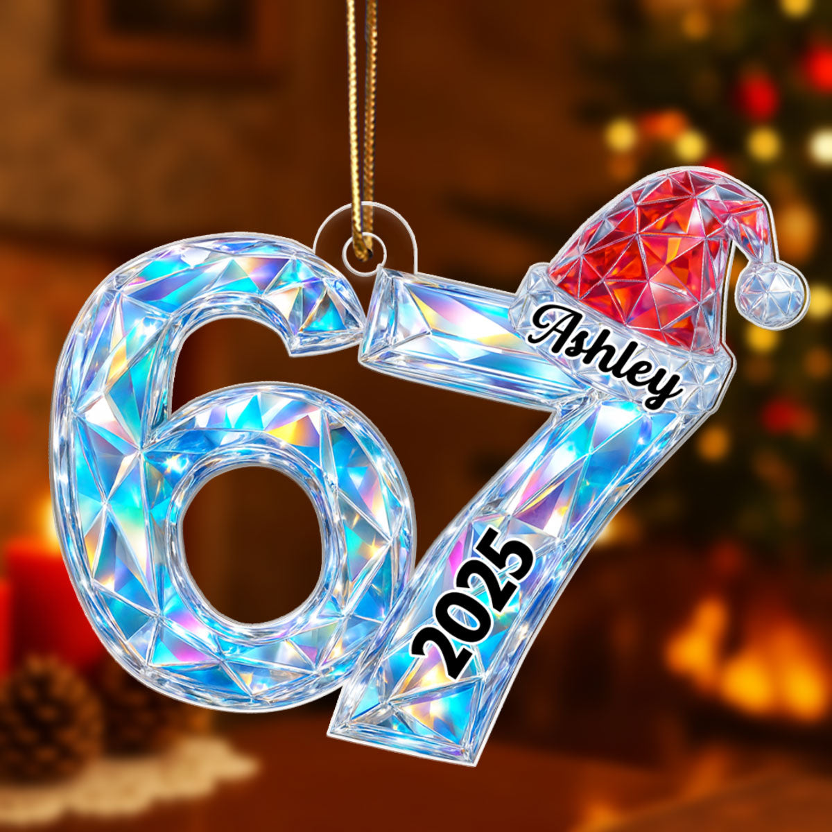 3D Crystal Effect Six Seven Viral Quote Gen Z Tiktok Trend - Personalized Acrylic Ornament - Christmas Gift for Kid, Grandkids