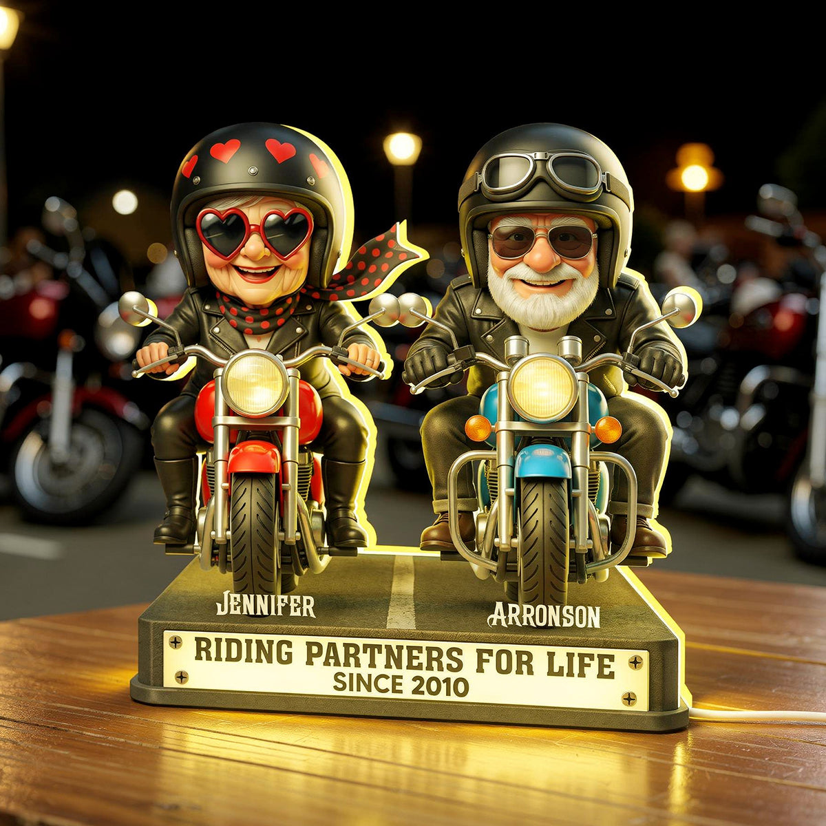 Old Biker Couple Riding Partners for Life - Personalized Light Box - Sentimental Gift for her, for him