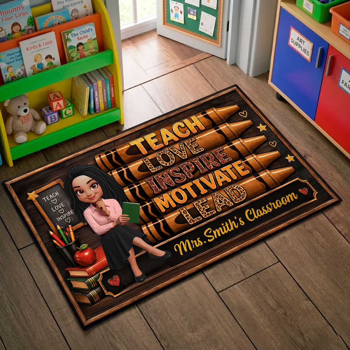Teach Love Inspire Teacher - Personalized Doormat - Back to School Decor for Teachers