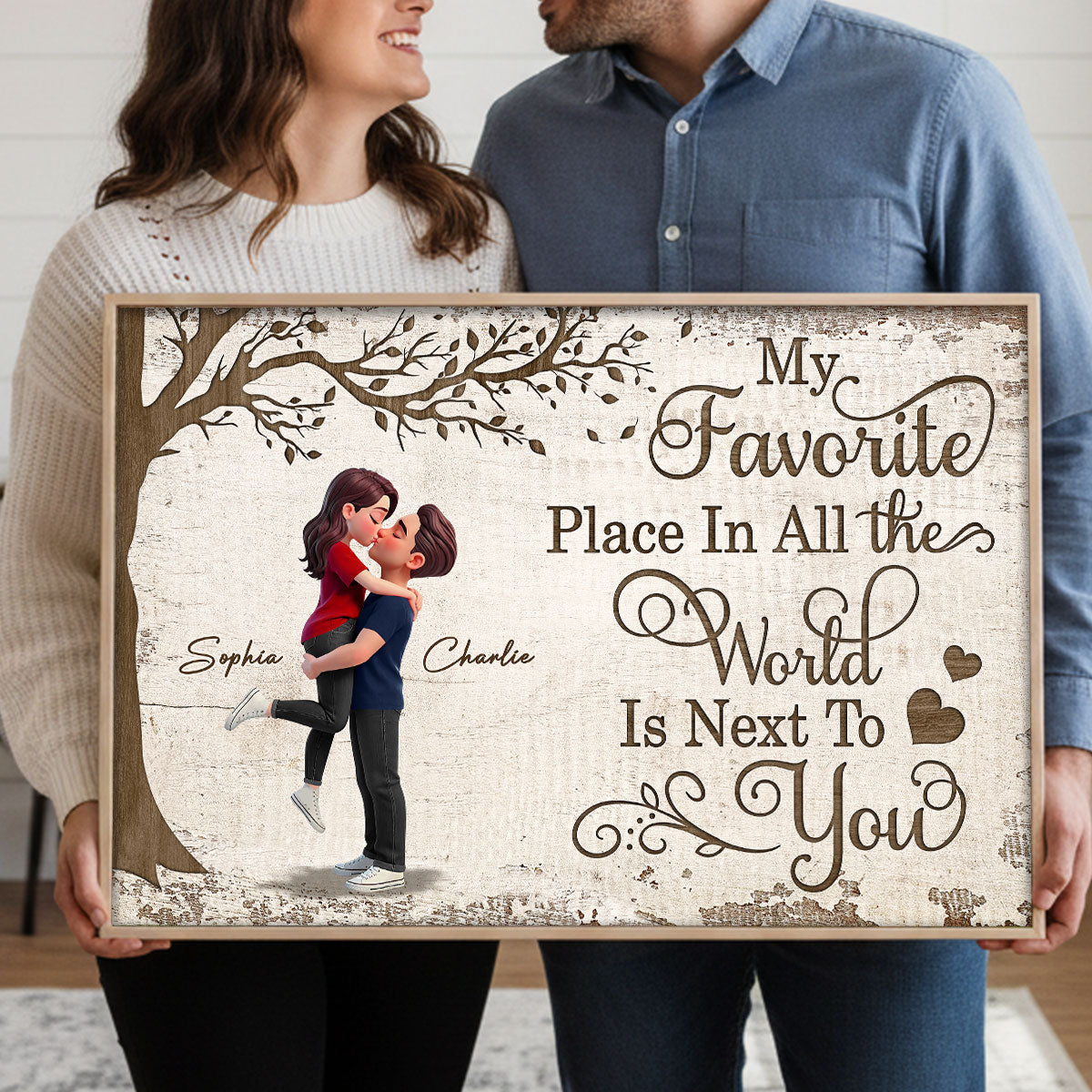 Eternal Love Couple Hugging Kissing Under Tree - Personalized Poster - Valentine's Day Gift For Couple