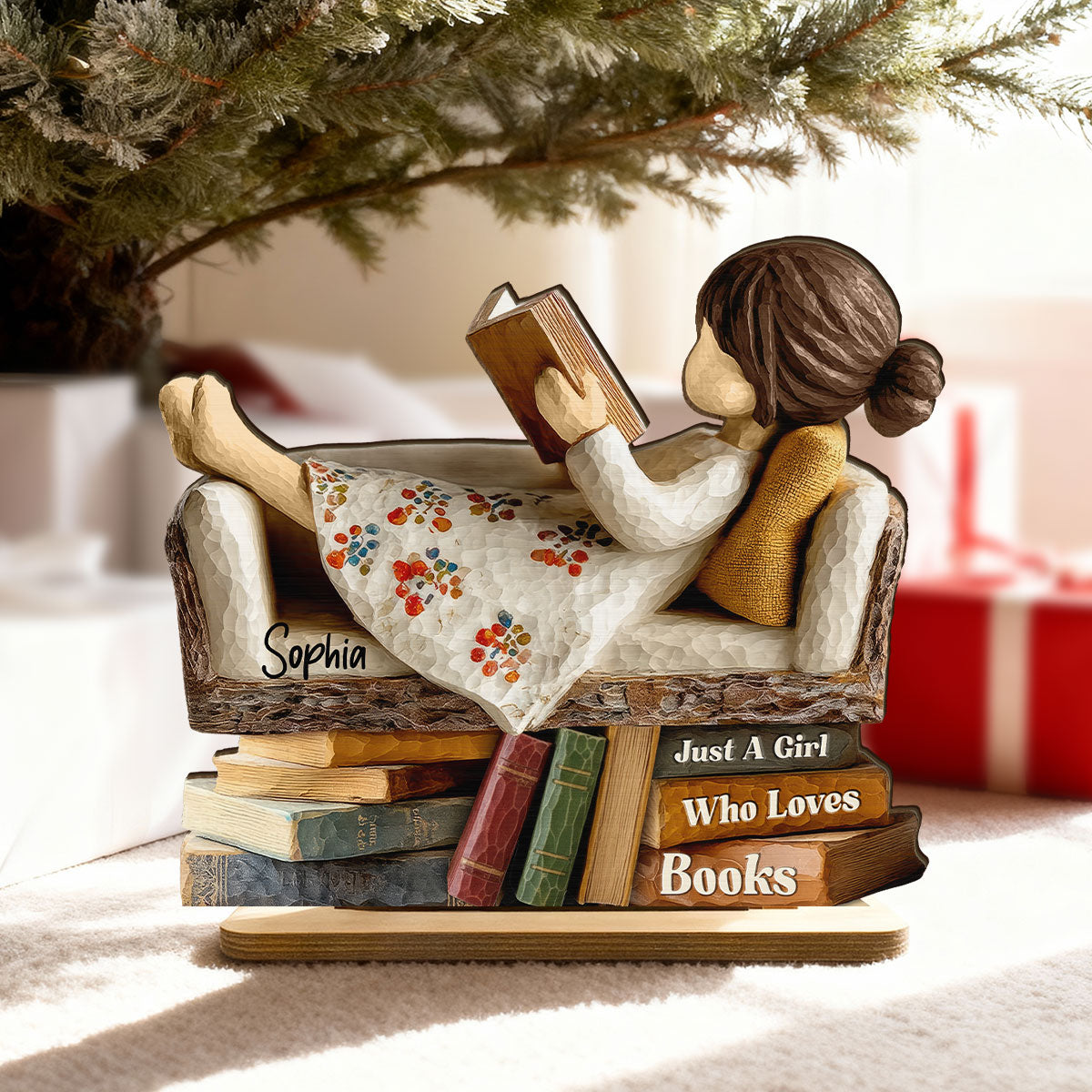 Man Woman Book Lover Reading Book On Sofa 3D Effect - Personalized Wooden Plaque