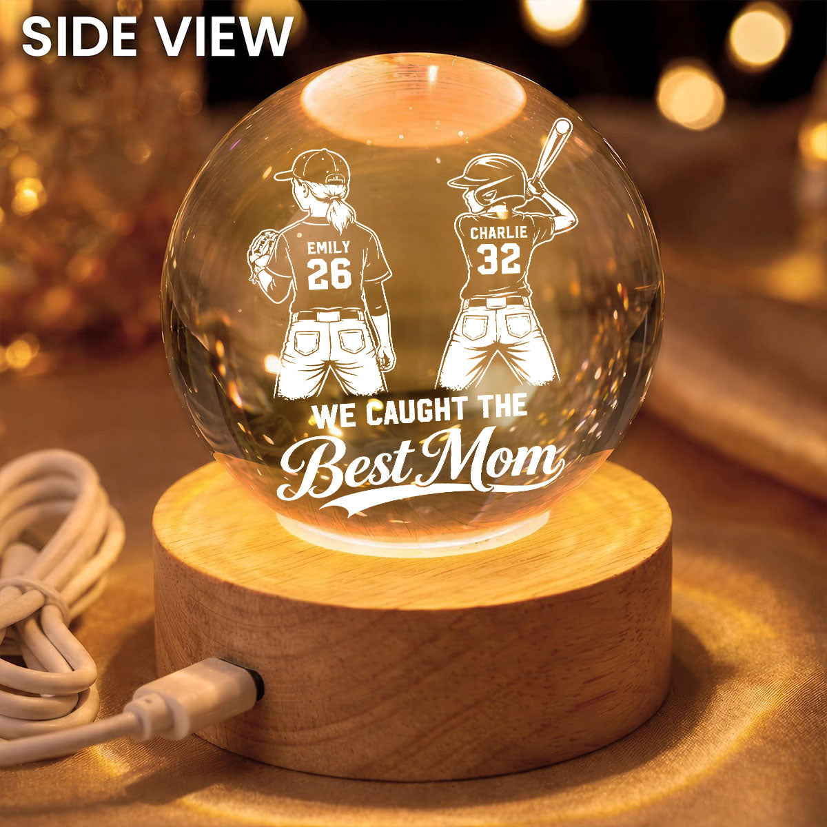 Baseball Players We Caught The Best Mom - Personalized Crystal Ball LED Night Light - Mother's Day Gift For Baseball Mom, Wife