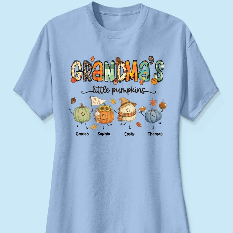 Grandma's Little Pumpkins Cute Doodle Pumpkins - Personalized Shirt - Fall Season Gift For Grandma, Mom