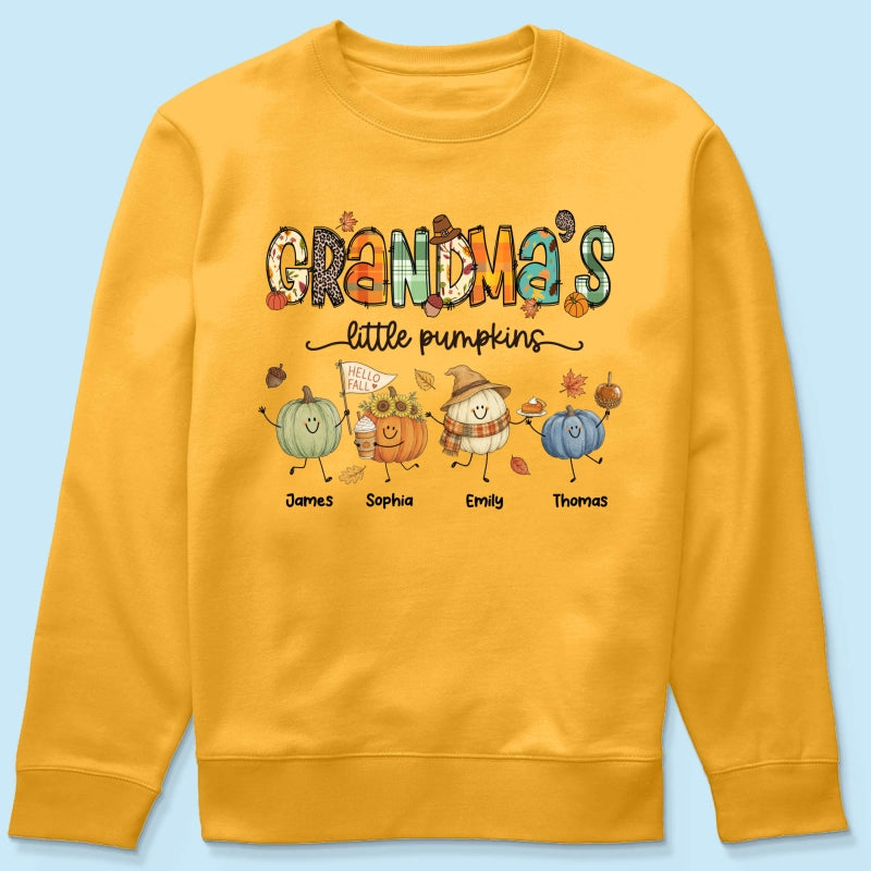 Grandma's Little Pumpkins Cute Doodle Pumpkins - Personalized Shirt - Fall Season Gift For Grandma, Mom