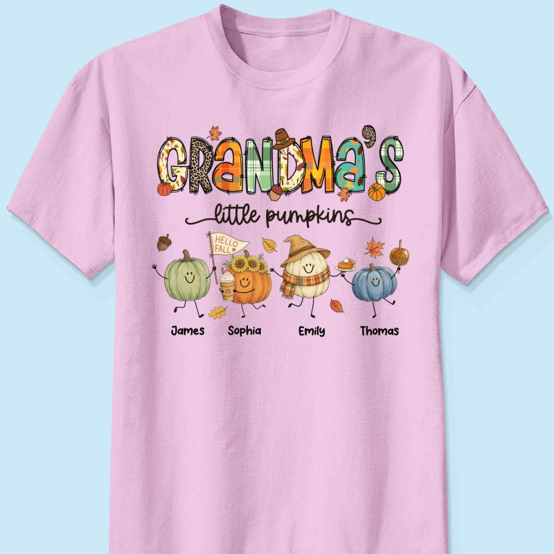 Grandma's Little Pumpkins Cute Doodle Pumpkins - Personalized Shirt - Fall Season Gift For Grandma, Mom