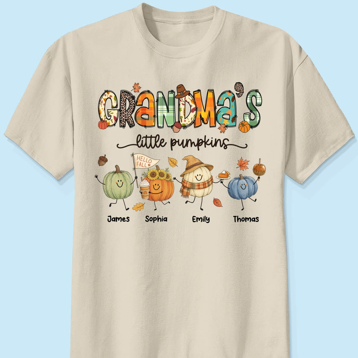 Grandma's Little Pumpkins Cute Doodle Pumpkins - Personalized Shirt - Fall Season Gift For Grandma, Mom