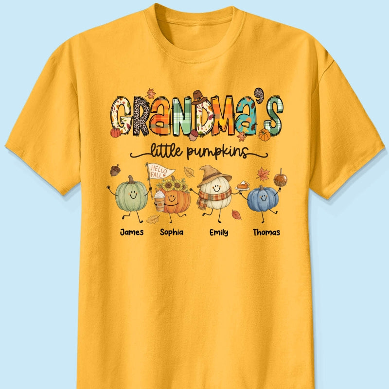 Grandma's Little Pumpkins Cute Doodle Pumpkins - Personalized Shirt - Fall Season Gift For Grandma, Mom