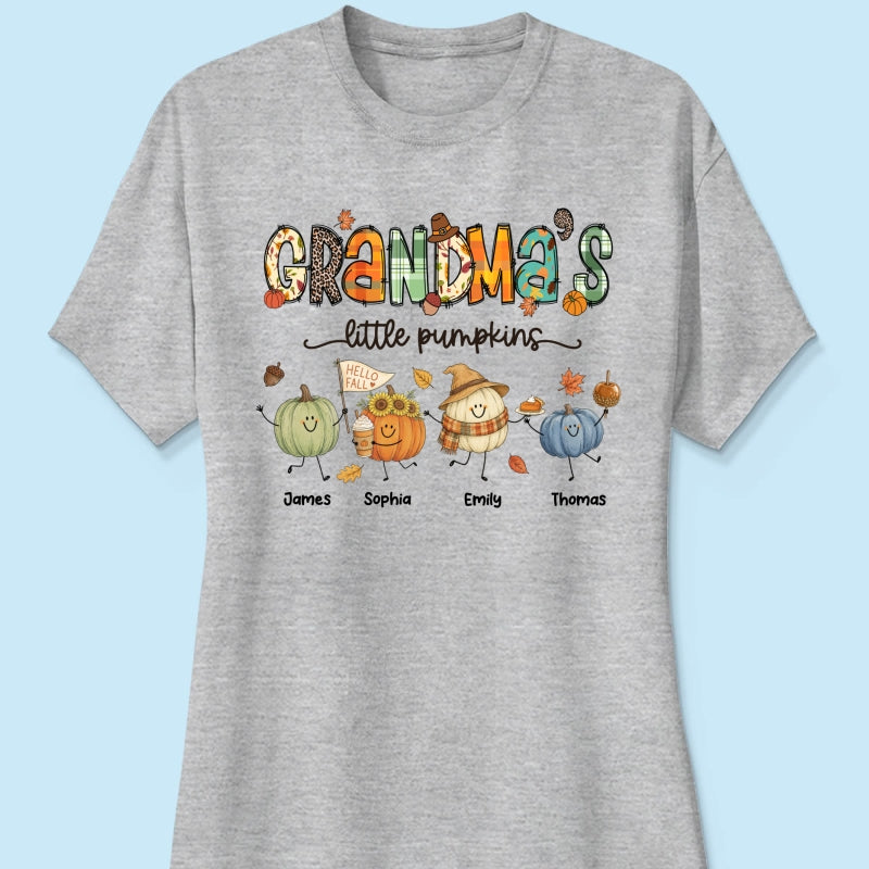 Grandma's Little Pumpkins Cute Doodle Pumpkins - Personalized Shirt - Fall Season Gift For Grandma, Mom
