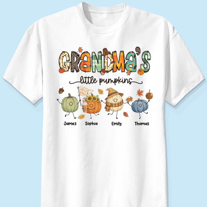 Grandma's Little Pumpkins Cute Doodle Pumpkins - Personalized Shirt - Fall Season Gift For Grandma, Mom