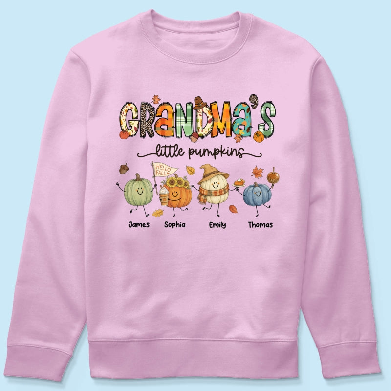 Grandma's Little Pumpkins Cute Doodle Pumpkins - Personalized Shirt - Fall Season Gift For Grandma, Mom