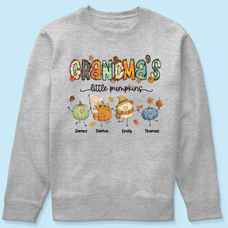 Grandma's Little Pumpkins Cute Doodle Pumpkins - Personalized Shirt - Fall Season Gift For Grandma, Mom