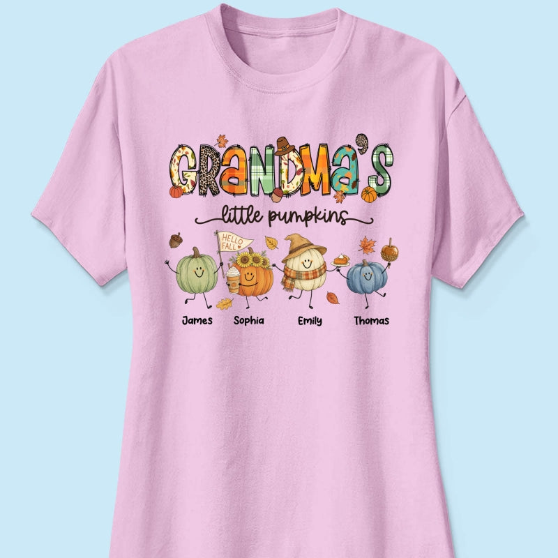 Grandma's Little Pumpkins Cute Doodle Pumpkins - Personalized Shirt - Fall Season Gift For Grandma, Mom